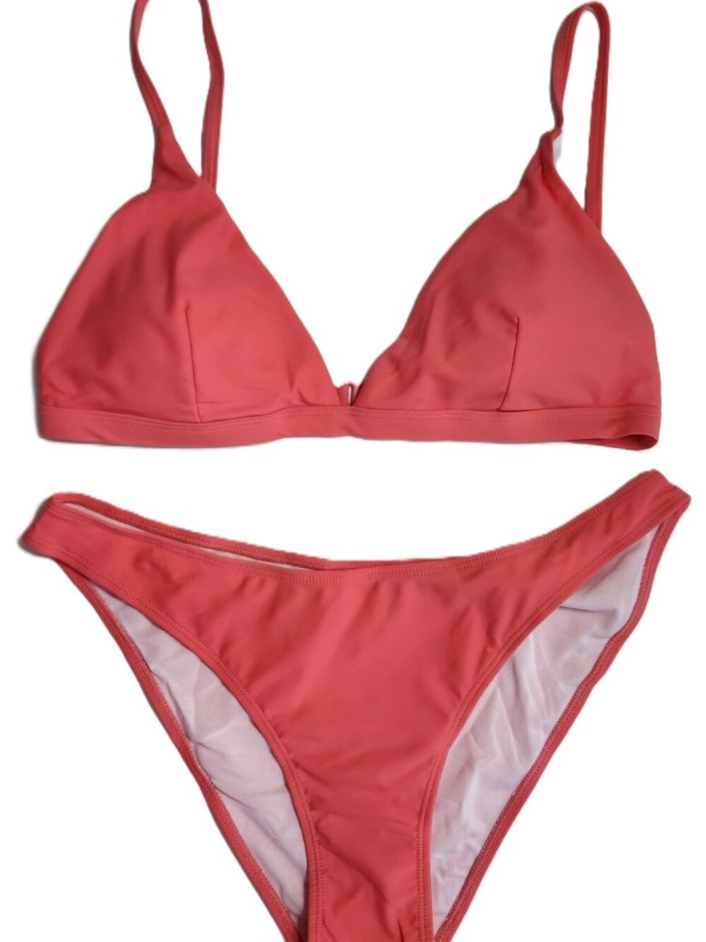 Women's Solid Watermelon Red Low Waisted Two-Piece Triangle Bikini - Size L